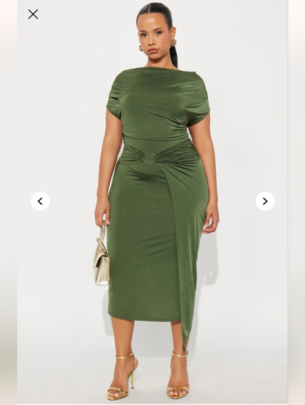 Fashion Nova Zavala Off Shoulder Midi Dress - Olive Size 1X(NWOT)
